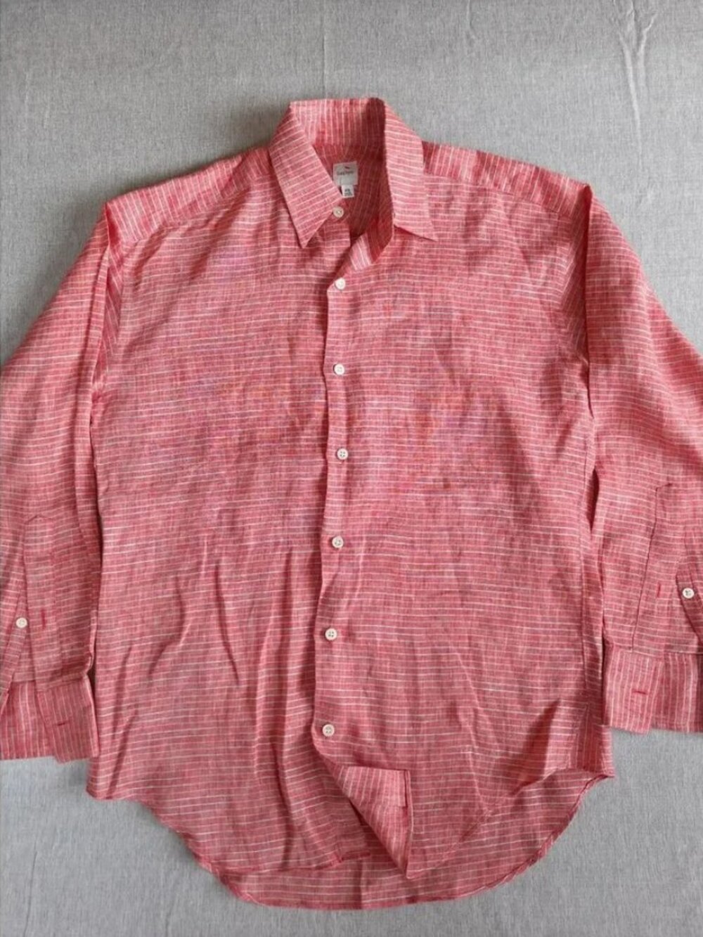 Craig Taylor XS Striped Red Orange Long‎ Sleeve Linen Shirt